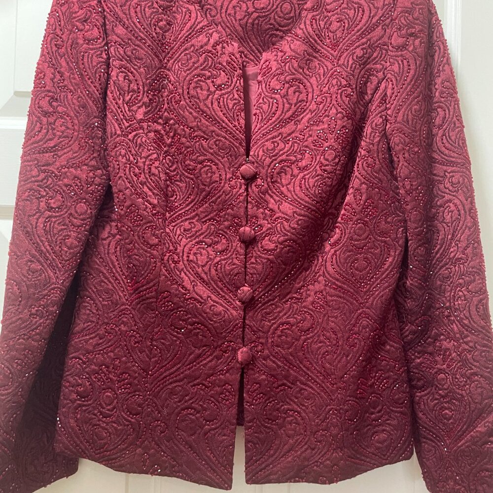 Carmen Marc Valvo beaded burgundy jacket
